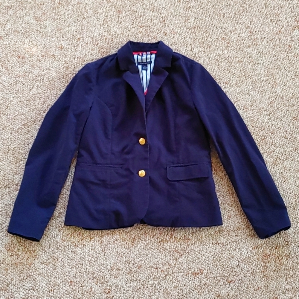 Tommy Hilfiger Womens Blazer Jacket Gold Button Navy Blue Tailored Fit Preppy
